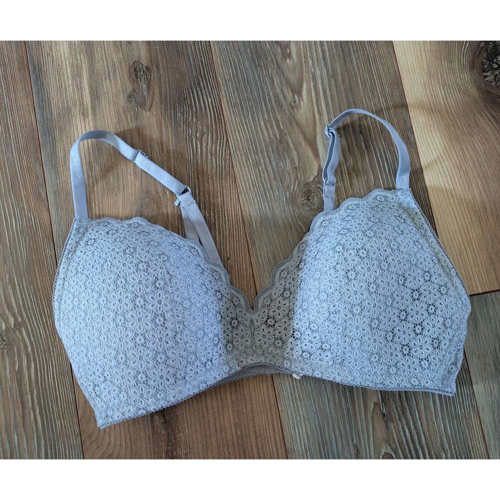 AERIE REAL 36D BLUE LACE LIGHTLY LINED WIRELESS HOOK & EYE T-SHIRT BRA
